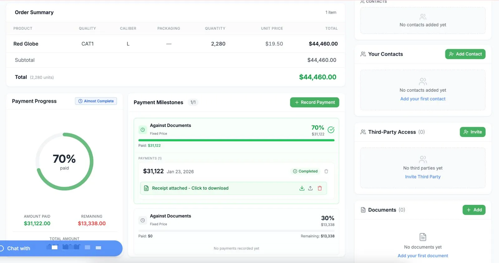 Payment milestones and balance management