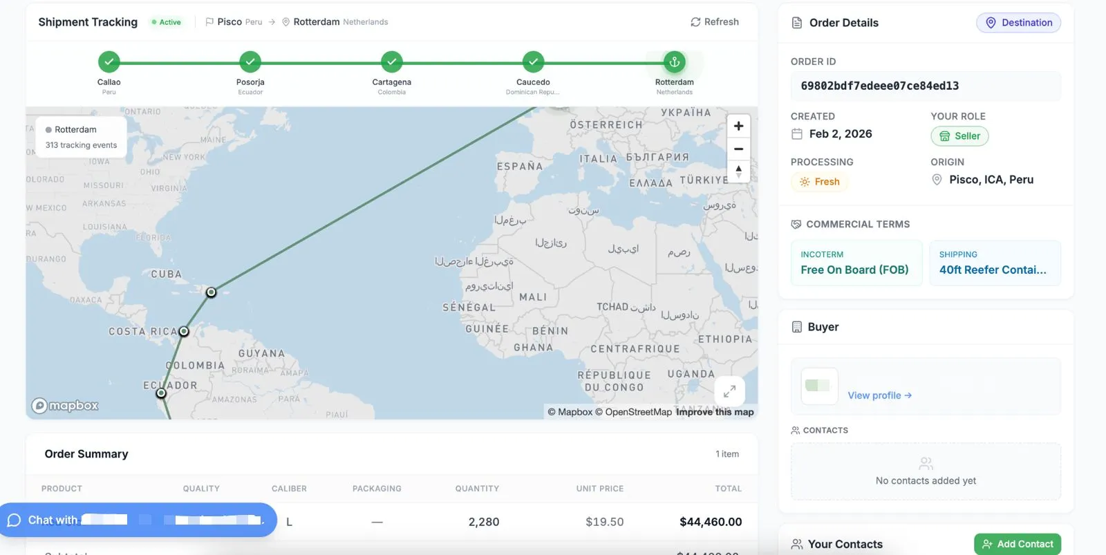 Shipment tracking map with real-time port monitoring